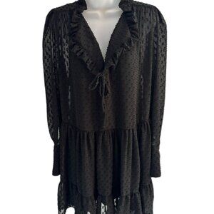 NWT H&M Black Ruffled Long Sleeve Dress, size 6